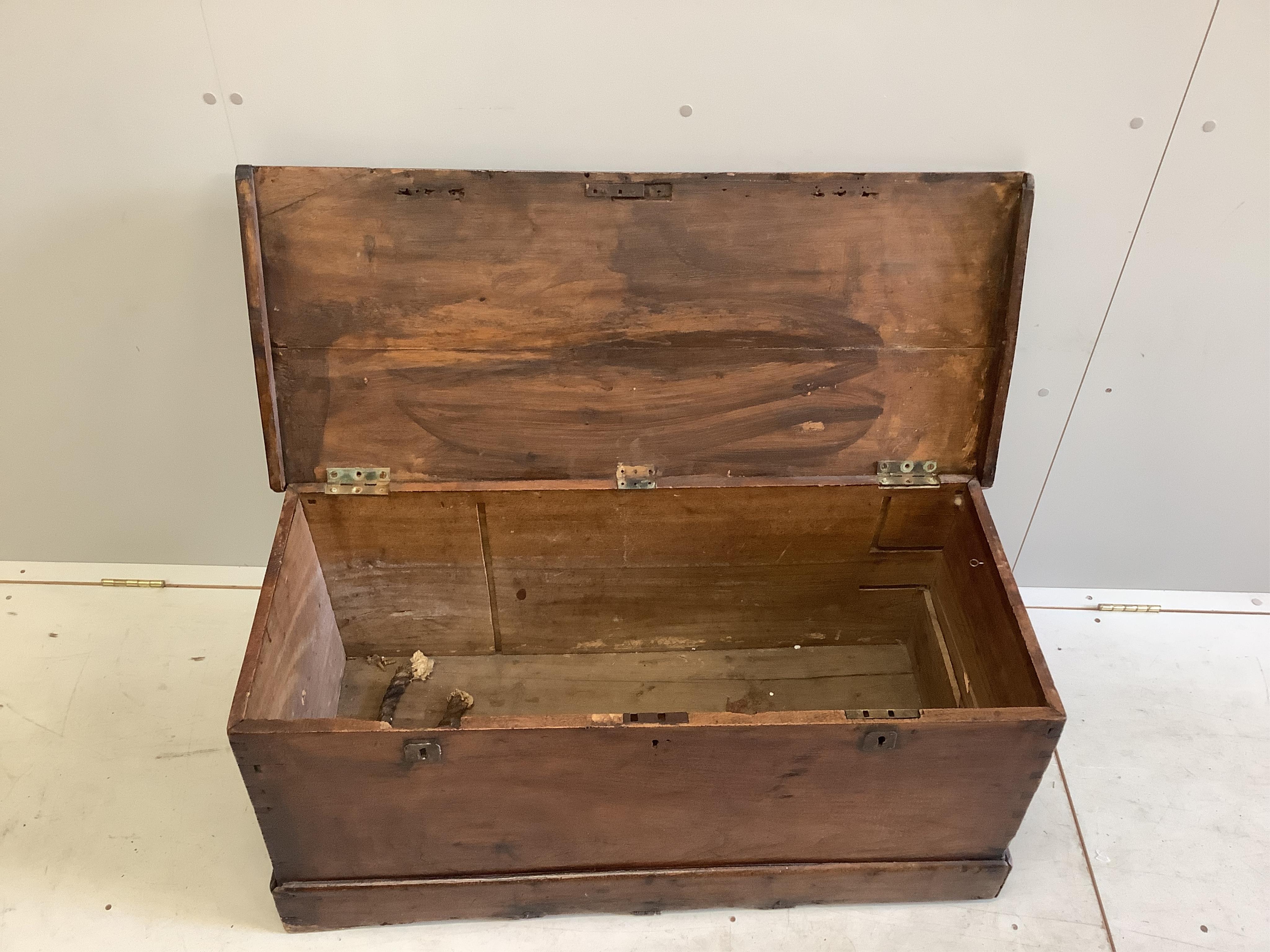 A Victorian stained hardwood trunk, width 102cm, depth 44cm, height 46cm. Condition - fair